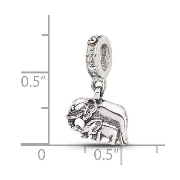 925 Sterling Silver Reflections Mommy & Baby Elephant Crystal Dangle Charm Bead - Picture 2 of 6